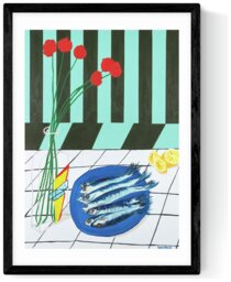 East End Prints Striped Sardines Black Frame Art Print - A3 - thumbnail 1