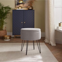 GFW Avery Velvet Storage Footstool - Grey - thumbnail 1
