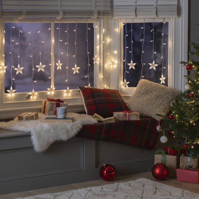 Argos Home Warm White Star Shaped Christmas Curtain Lights - image 1