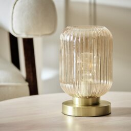 Argos Home Tall Glass Battery Powered Table Lamp - Amber - thumbnail 2