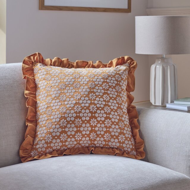 Argos Home Broderie Anglaise Frill Cushion Mustard - 43x43cm - image 1