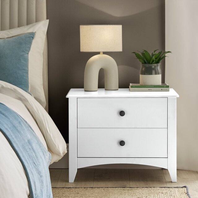 Argos Home Minato 2 Drawer Wide Bedside Table - White - image 1