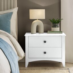 Argos Home Minato 2 Drawer Wide Bedside Table - White - thumbnail 1