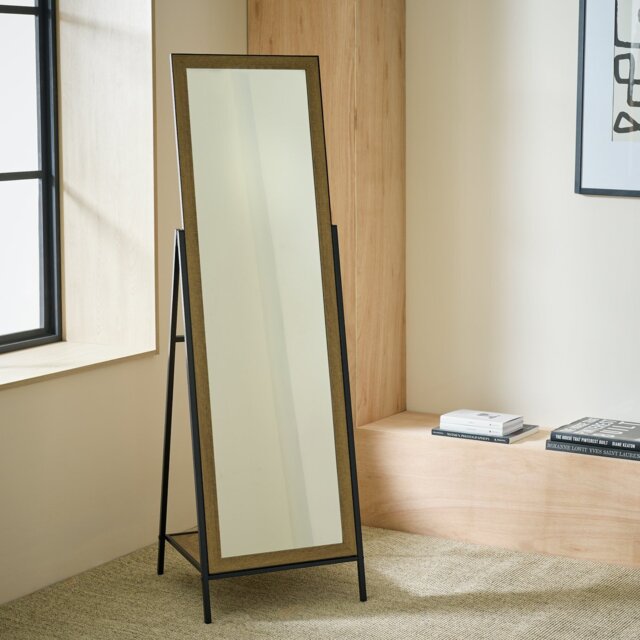 Habitat Black Metal & Wood Freestanding Mirror - 147x45cm - image 1