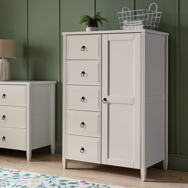 Argos Home Lucie 1 Door 5 Drawer Short Wardrobe - Off White - image 1