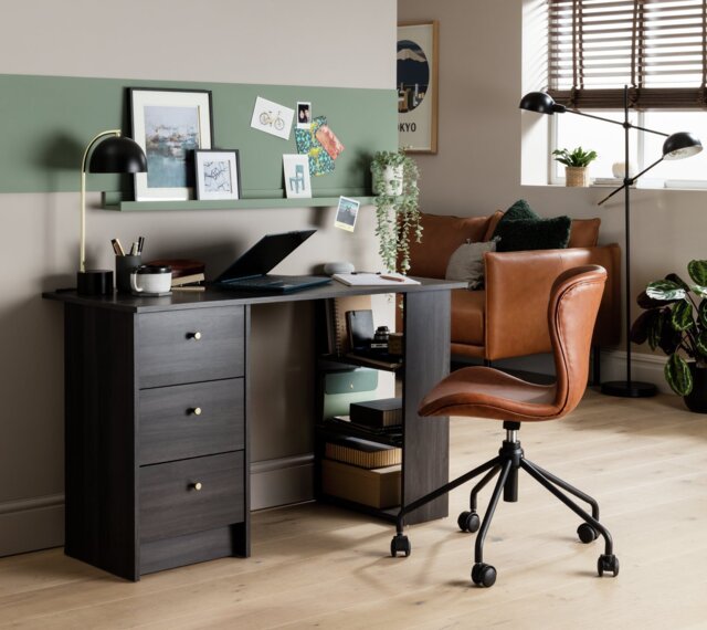 Argos Home Malibu 3 Drawer Office Desk - Black & Brown - image 1