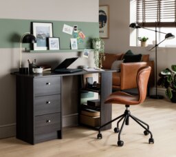 Argos Home Malibu 3 Drawer Office Desk - Black & Brown - thumbnail 1
