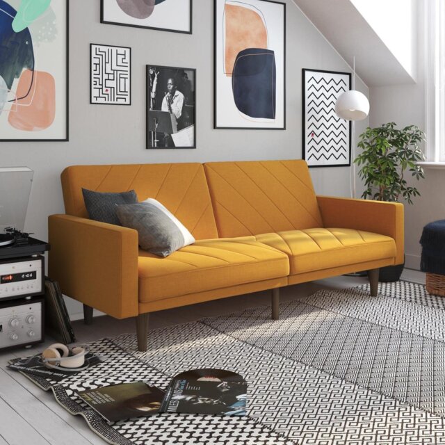 Dorel Paxson Fabric Small Double Sofa Bed - Mustard - image 1