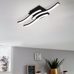 EGLO Cabezas-E Wave Steel LED Flush Ceiling Light - Black - thumbnail 1