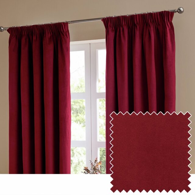 Furn Ultimate Velvet Blackout Pencil Pleat Curtains - Burgundy - 229x183cm - image 1