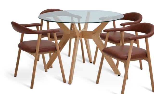 Habitat Zela Glass Natural Dining Table & 4 Tan Chairs - image 1