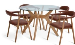 Habitat Zela Glass Natural Dining Table & 4 Tan Chairs