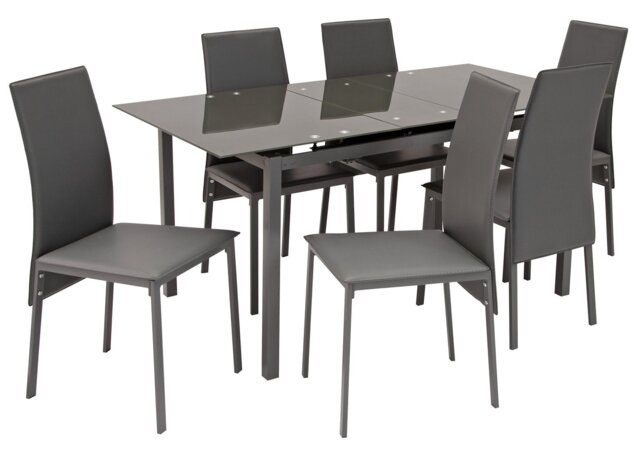 Argos Home Lido Extending Grey Dining Table & 6 Grey Chairs - image 1