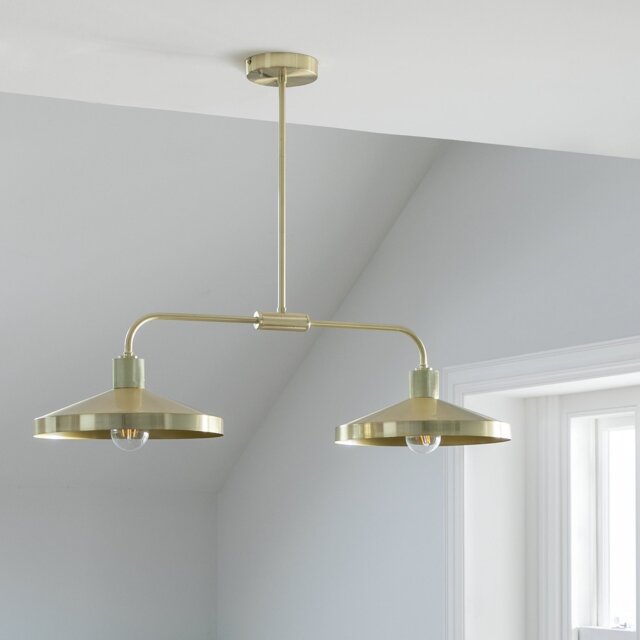 Habitat Cone Metal 2 Light Pendant Bar Light - Brass - image 1