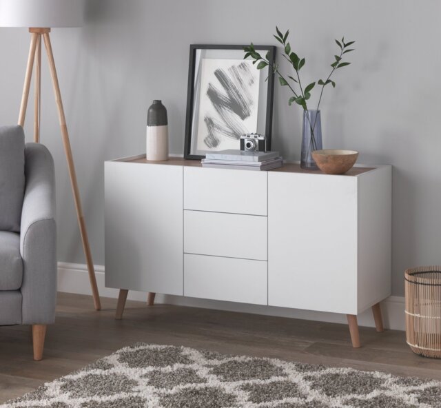 Habitat Skandi 2 Door 3 Drawer Sideboard - White Two Tone - image 1