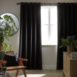 Habitat Plain Blackout Eyelet Curtains - Black - thumbnail 1