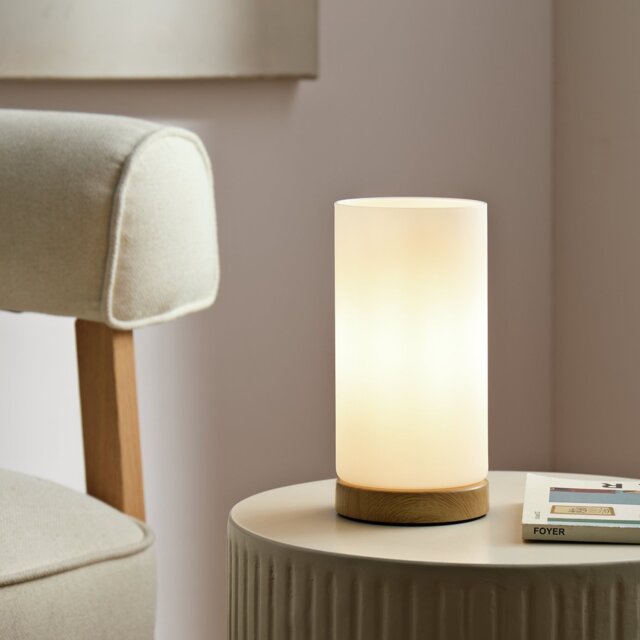 Argos Home Opal Glass Table Lamp - Natural Wood Effect - image 1