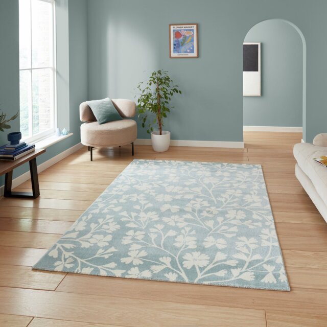 Catherine Lansfield Floral Blue Short Pile Rug - 80x150cm - image 1