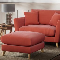 Habitat Lomond Fabric Footstool - Papaya- Ash Leg - thumbnail 2