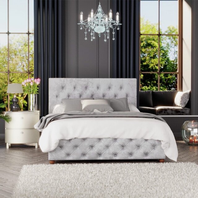 LLB Luna Velvet Double Ottoman Bedframe - Silver - image 1