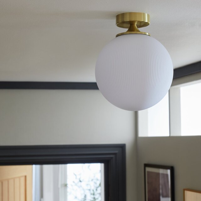 Habitat Ribbed Opal Glass Globe Ceiling Light - White - image 1
