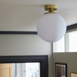 Habitat Ribbed Opal Glass Globe Ceiling Light - White - thumbnail 1