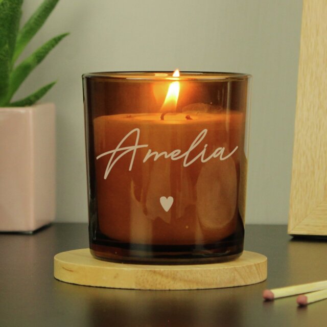 Personalised Message Amber Glass Candle - Vanilla - image 1