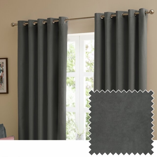 Furn Ultimate Velvet Blackout Eyelet Curtains - Charcoal - 229x229cm - image 1