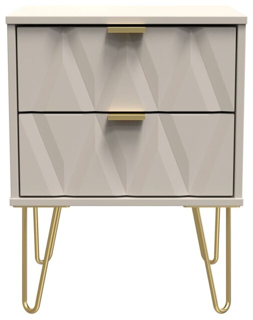 Livara Ready Assembled Shimmer 2 Drawer Bedside Table -Beige - image 1