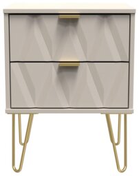 Livara Ready Assembled Shimmer 2 Drawer Bedside Table -Beige - thumbnail 1