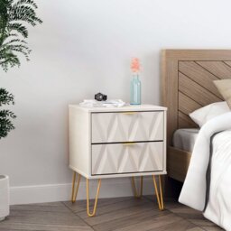 Livara Ready Assembled Shimmer 2 Drawer Bedside Table -Beige - thumbnail 2