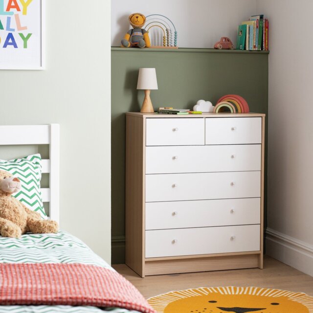 Argos Home Kids Malibu 6 Drawer Chest - White & Acacia - image 1