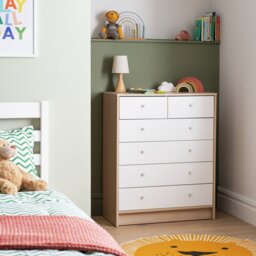 Argos Home Kids Malibu 6 Drawer Chest - White & Acacia - thumbnail 1