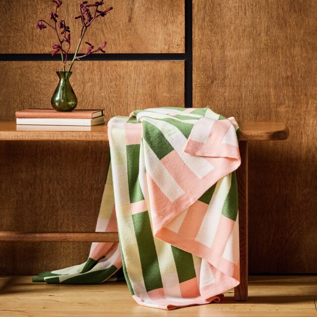 Habitat Knitted Throw - Pink & Green- 125x150cm - image 1