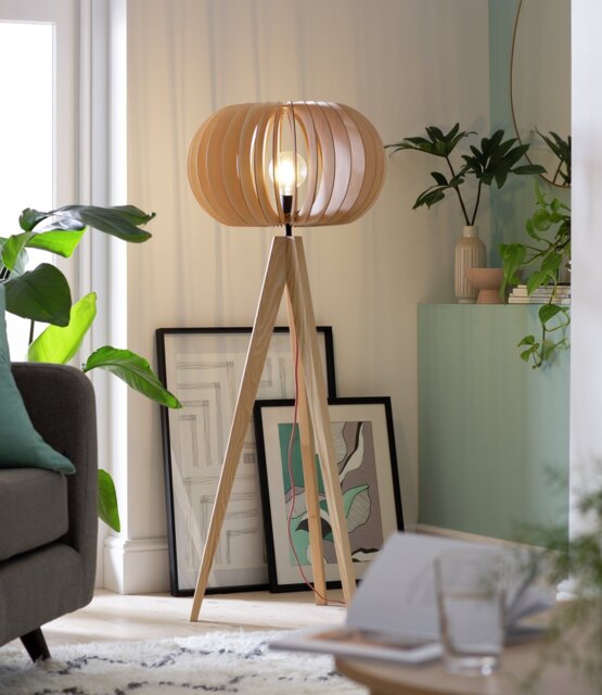 Habitat Achille Ash Wooden Tripod Floor Lamp - Oak - image 1