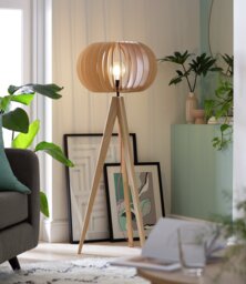 Habitat Achille Ash Wooden Tripod Floor Lamp - Oak - thumbnail 1