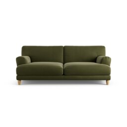 Habitat Askem Velvet 3 Seater Sofa - Moss Green - Ash Leg - thumbnail 1