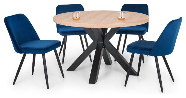 Julian Bowen Berwick Oak Dining Table & 4 Blue Chairs - image 1