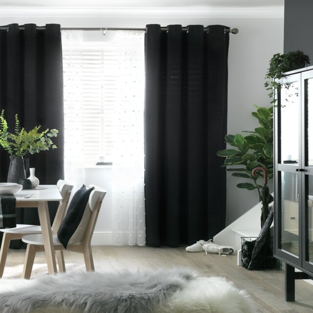 Habitat Dimout Velvet Eyelet Curtains - Black - 168x229cm - image 1