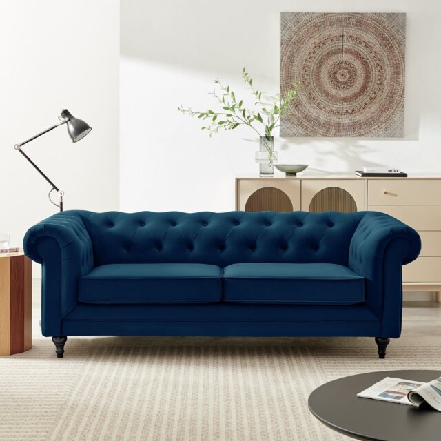Habitat Chesterfield Velvet 2 Seater Sofa Bed - Blue - image 1