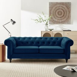 Habitat Chesterfield Velvet 2 Seater Sofa Bed - Blue - thumbnail 1