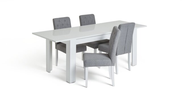 Habitat Miami Extending White Dining Table & 4 Grey Chairs - image 1