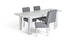 Habitat Miami Extending White Dining Table & 4 Grey Chairs - thumbnail 1