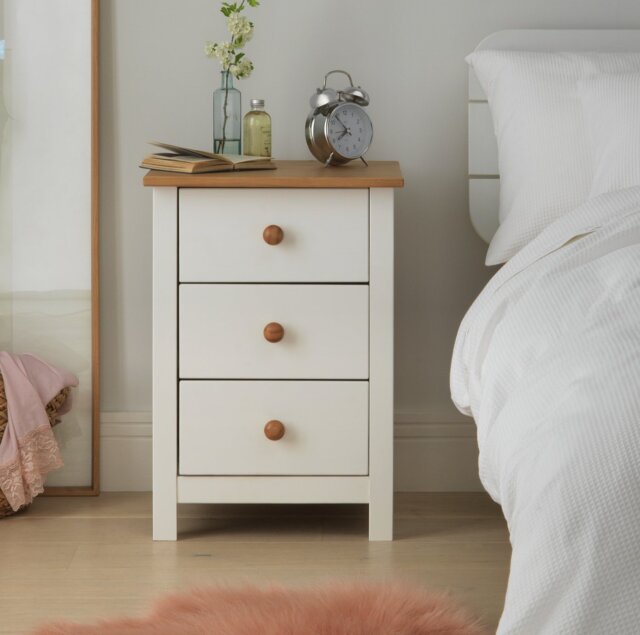 Argos Home Scandinavia 3 Drawer Bedside Table - Pine & White - image 1