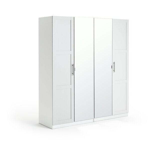 Habitat Munich Panelled 4 Door Mirror Wardrobe - White - image 1