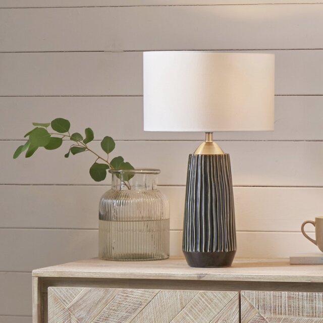 Pacific Artemis Ceramic Ridged Stripe Tall Table Lamp- Black - image 1