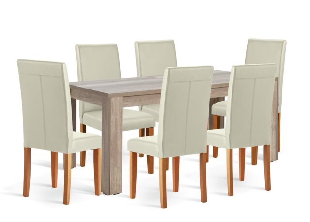 Argos Home Preston Extend Oak Dining Table & 6 Cream Chairs - image 1