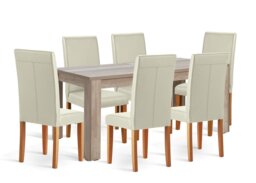 Argos Home Preston Extend Oak Dining Table & 6 Cream Chairs - thumbnail 1