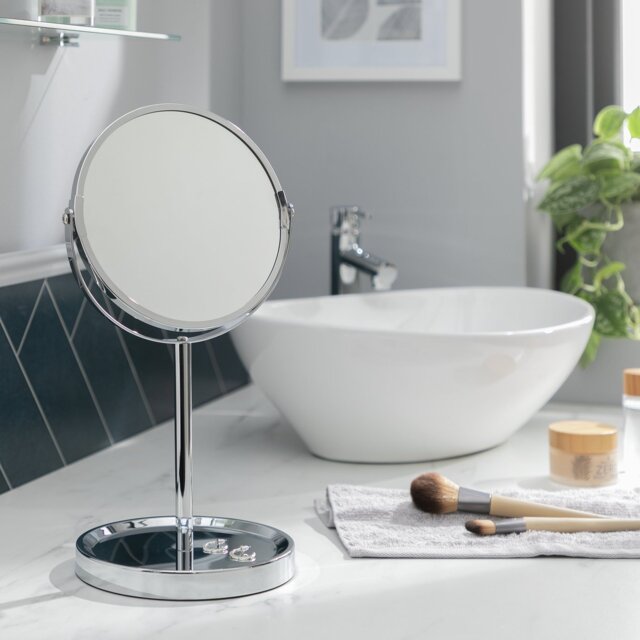 Argos Home Chrome Round Pedestal Mirror with Tray - 34x19cm - image 1