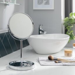 Argos Home Chrome Round Pedestal Mirror with Tray - 34x19cm - thumbnail 1